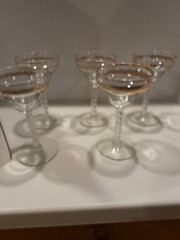 Set Of 5 Antique Crystal Stemware Gold gilding Margherita 5 1/4″h x 3″d