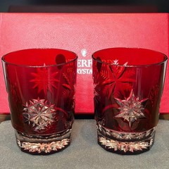 Waterford Glass Tumbler set of 2 Snowflake Snow Crystals Motif Ruby Red
