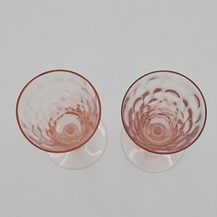 2 Vintage Pink Optic Stemmed Depression Glass Small Champange Flutes Goblets