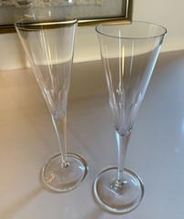 (2) TIFFANY & CO Crystal Champagne Flutes Panel Cut 9” tall. Pattern TFC14