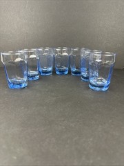 Libbey Chivalry Blue Vintage Juice Glasses – Textured Flat Panel 3.75″ Set of 7