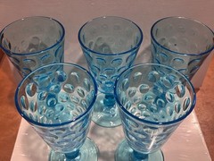 5 6.5in L.G.Wright Quilted Diamond blue water goblets made with uranium glass