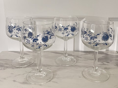 Set of 4 Blue Danube Blue Onion Wine Glass Water Goblet Stemware 6 1/2″