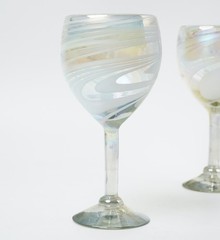 Vintage Hand Blown Art Glass 7.5″ Goblet Iridescent White Swirl Opalescent