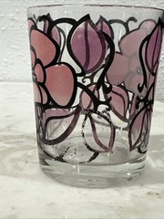 Retro Floral MCM Bar wear 3 Glass Pink Black Italian Design VTG Lowball Cocktail