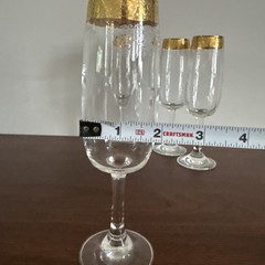 Cellini 24K GOLD Trim Etched Blown Crystal Wine Glasses Set of 4 Italy