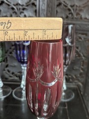 Vtg Ajka Rene Ruby Red Cut Clear Bohemian Crystal Champagne Flute Stemware Glass
