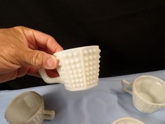 Set of 6 Fenton Milk Glass Octagon Hobnail Punch Bowl Cups INV2