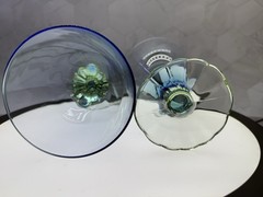 Set of (6) Gorgeous Bormioli Rocco Bahia blue and green footed goblets.