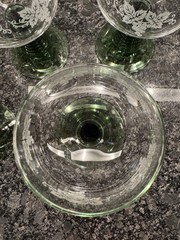 5 Roemer Beehive Emerald Green Stem Crystal Wine Glasses w Grape Etching Vintage