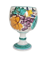 Large VTG Italian Pottery Pedestal Goblet Wine Glass W/ Hand Painted Bird