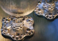 Vtg Set 4 CLEAR BUBBLE FOOT Footed Wine/Juice Glasses BARK TEXTURE Italy 1960s