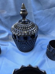 Vintage Indiana Glass Tiara Cameo Black Diamond Point Ice Bucket 4pc Cup & Bowl