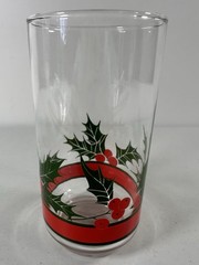 Vintage 1pc Glass Christmas Holly Berries Drinking Glass Tumbler Holiday Decor