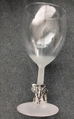 Wine Glass With Pewter Elephant Figurine Hand Blown Glass with Frost stem France
