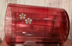 Cranberry Glass Tumblers Rib Optic Hand Painted 3 3/4″ Antique Victorian Era