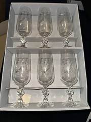 Cascade Fine Lead Crystal Champagne Bohemia etched Glasses ~ Set Of 6 New=CZECH