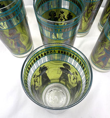 8- MCM Cera Highball Glassses Egyptian Revival Green Teal SILVER-Barware