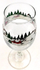 Libbey Winter Scene Glass Wine Vintage Christmas Holiday Winter Houses Tree Snow
