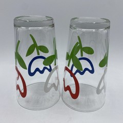Libbey 1970’s Tulip Matisse Flower Glasses Tumblers Set Of 2 Vintage