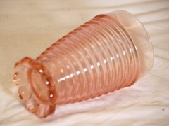 Manhattan Pink Bubble Footed Tumbler Depression Glass Ribbed Anchor Hocking