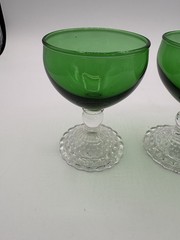 3 Vintage 1950’s Anchor Hocking FOREST GREEN BUBBLE Foot LIQUOR COCKTAIL GLASSES