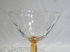SET OF 6 FOSTORIA LOOP OPTIC AMBER STEM COUP GOBLETS #5093