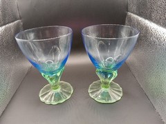 Bormioli Rocco Bahia Footed Champagne Sherbet Glasses Green Blue Italy Set Of 2