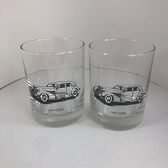 MCM 1937 Cord Automobile COCKTAIL GLASS Vintage Barware Tumbler set of 2
