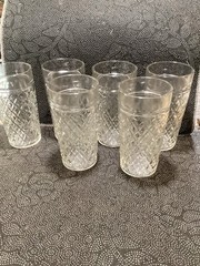 VTG Retro Clear Quilted Diamond Point Glasses Tumblers Set Of 6 Anchor Hocking