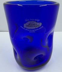 Blenko Cobalt Blue Smooth Dimple Glass Handblown Drinking Tumbler 4.5” READ