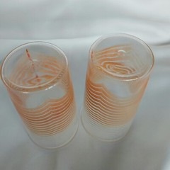 2 VTG Anchor Hocking Tumblers 12oz Glasses Orange Stripe MCM 1970s