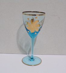 Vintage Hungry Romanian Blue Cordial Glasses Gold Roses Wine 4oz Glass Set of 6