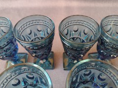 Vintage Blue Glass Square Foot Apertif Glasses – Set of 6