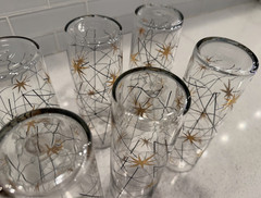Set of 8 Tom Collins Cocktail Glasses Libbey Atomic Starburst Late 1950s MCM