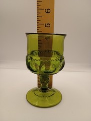 5 Vintage Indiana Kings Crown Avocado Green Glass Thumbprint 4.5″
