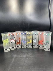8 Pc Libbey Frosted Carousel Circus Animals Tom Collins highball glasses