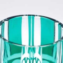 Edo Kiriko Whiskey Glasses Green Bamboo Glass Hand Cut To Clear 9oz 1pc