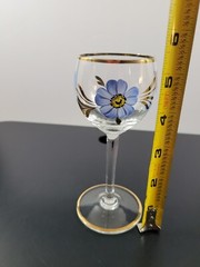 Vintage Clear Stem Cordial Glass Hand Painted Blue Floral Gold Trim 5 1/2″