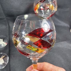 4 ROMANIA La Fleur BALLOON WINE GLASS RED GOLD MOSAIC Led Free Crystal 8.5” New
