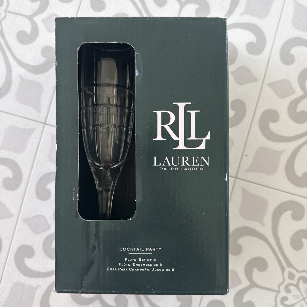 Set Of 2 Ralph Lauren Cocktail Party Pattern 6 Oz Champagne Flutes