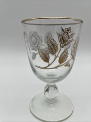 Libbey Vintage Stemmed Water Glass White & Gold Roses Set of 2