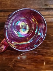Rare Mosser Ohio Red Carnival Glass Iridescent GRAPES Punch Cup Branch Handle