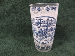 Vintage Currier & Ives Blue & White Royal China Country Life Glass Tumbler Horse