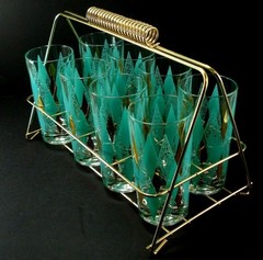 Lex Kuznak Atomic MCM Turquoise Gold Diamond High Ball Glasses Metal Caddy Carry