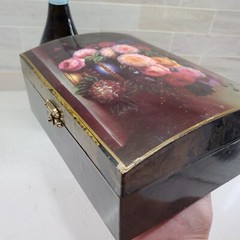 Short Etched Champagne Flutes Button Base in VTG Hinged Plastic Decoupage Box