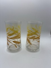 Vintage Libbey Golden Wheat Harvest Pattern Glass Tumbler Set Of 2 Ex Cond