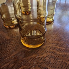 Vintage 7″ Libbey Amber Bamboo Tiki Highball Glasses Set Of 4 60s 70s MCM