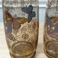 3 Vintage Anchor Hocking Butterfly Smoke Amber Tumbler Drinking Glasses