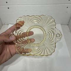 VTG Fostoria Baroque Topaz Yellow Glass Nut Trinket Candy Dish Bowl